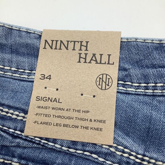 Ninth Hall Mens Stack Flare Snake Eagle Pocket Jeans Blue 34‎ x 36 NWT - Picture 4 of 12